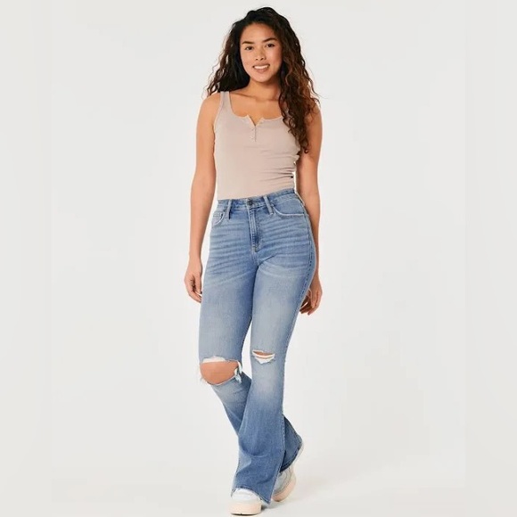 HIGH-RISE RIPPED MEDIUM WASH VINTAGE FLARE JEANS - Picture 2 of 6